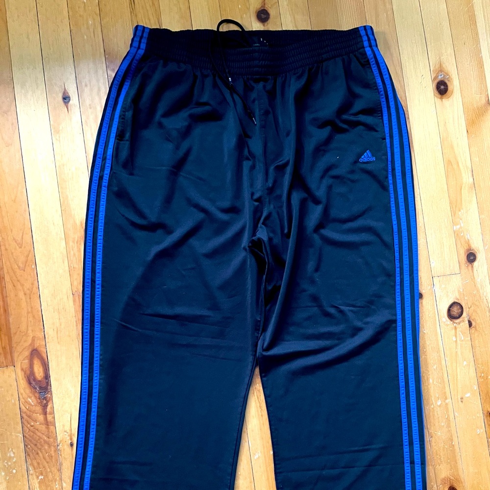 Adidas black blue strips athletic pants size 3XL